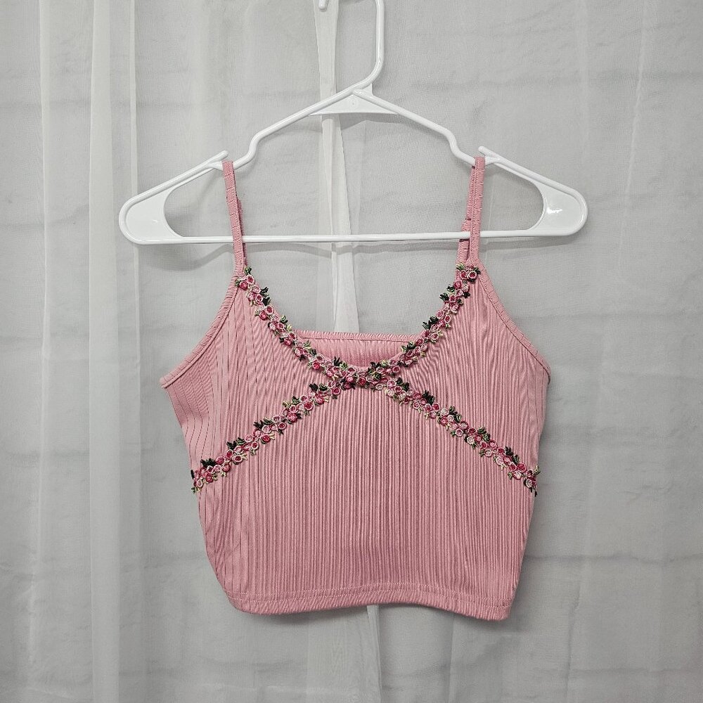 Pink Y2K Babydoll Tank Fairy Floral Cropped Festival Whimsigoth Twee M